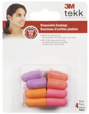 3M 92050-4-20C Tekk Disposable Earplugs, 4 Pair