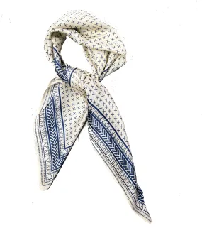 70cm x 70cm Square Scarf Blue Cream Greek Scarf Thin Silky Womens Summer Spring