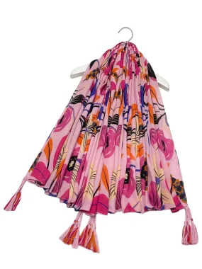 Abstract Poppy Square Tassel Scarf