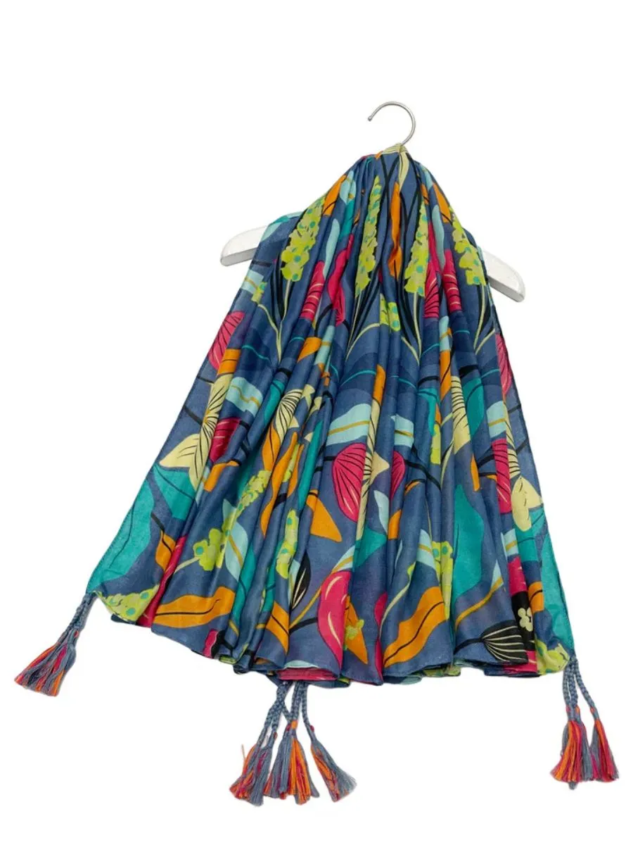 Abstract Poppy Square Tassel Scarf