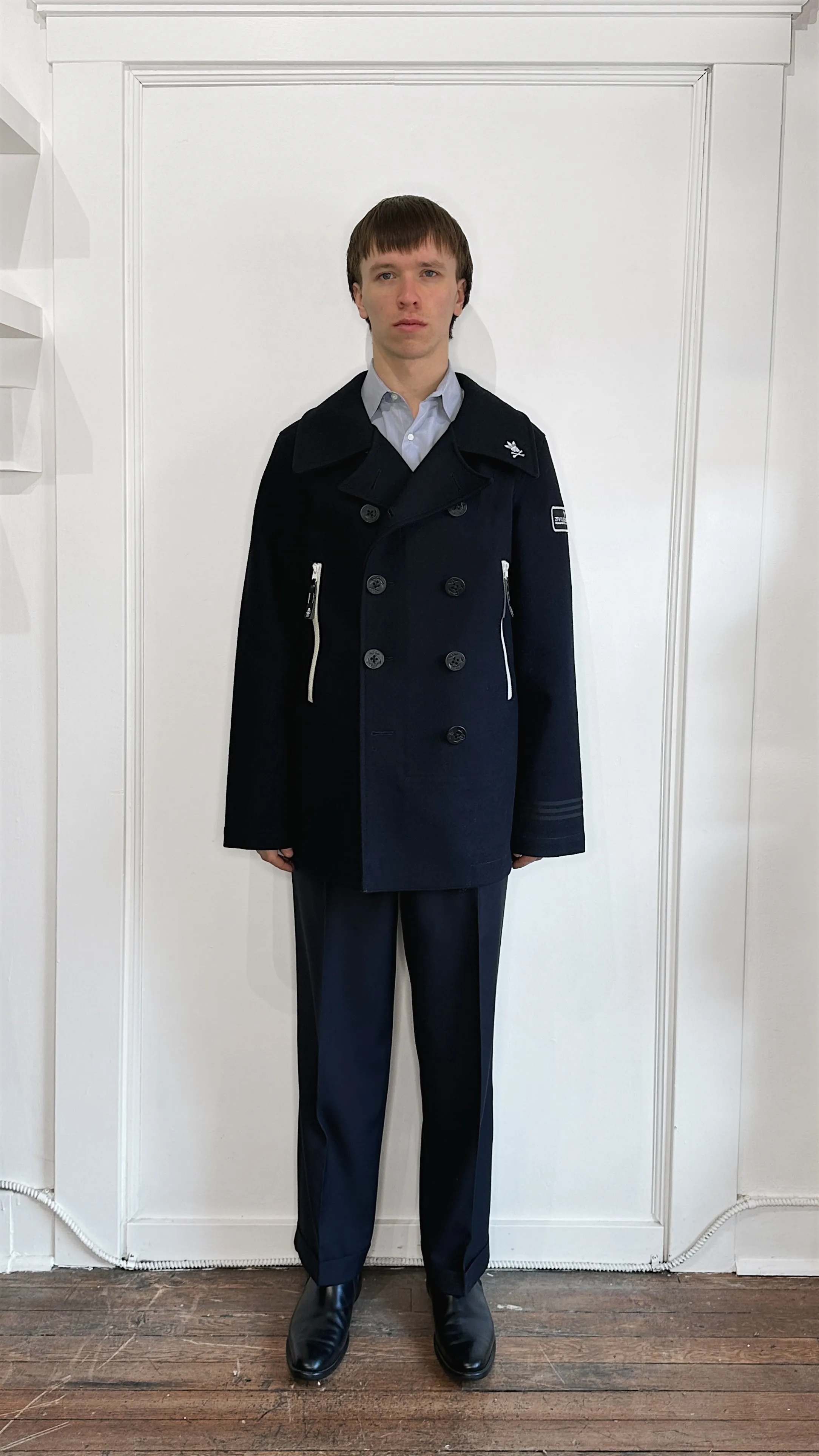 Adidas x Neighborhood Navy Blue Wool Peacoat Large