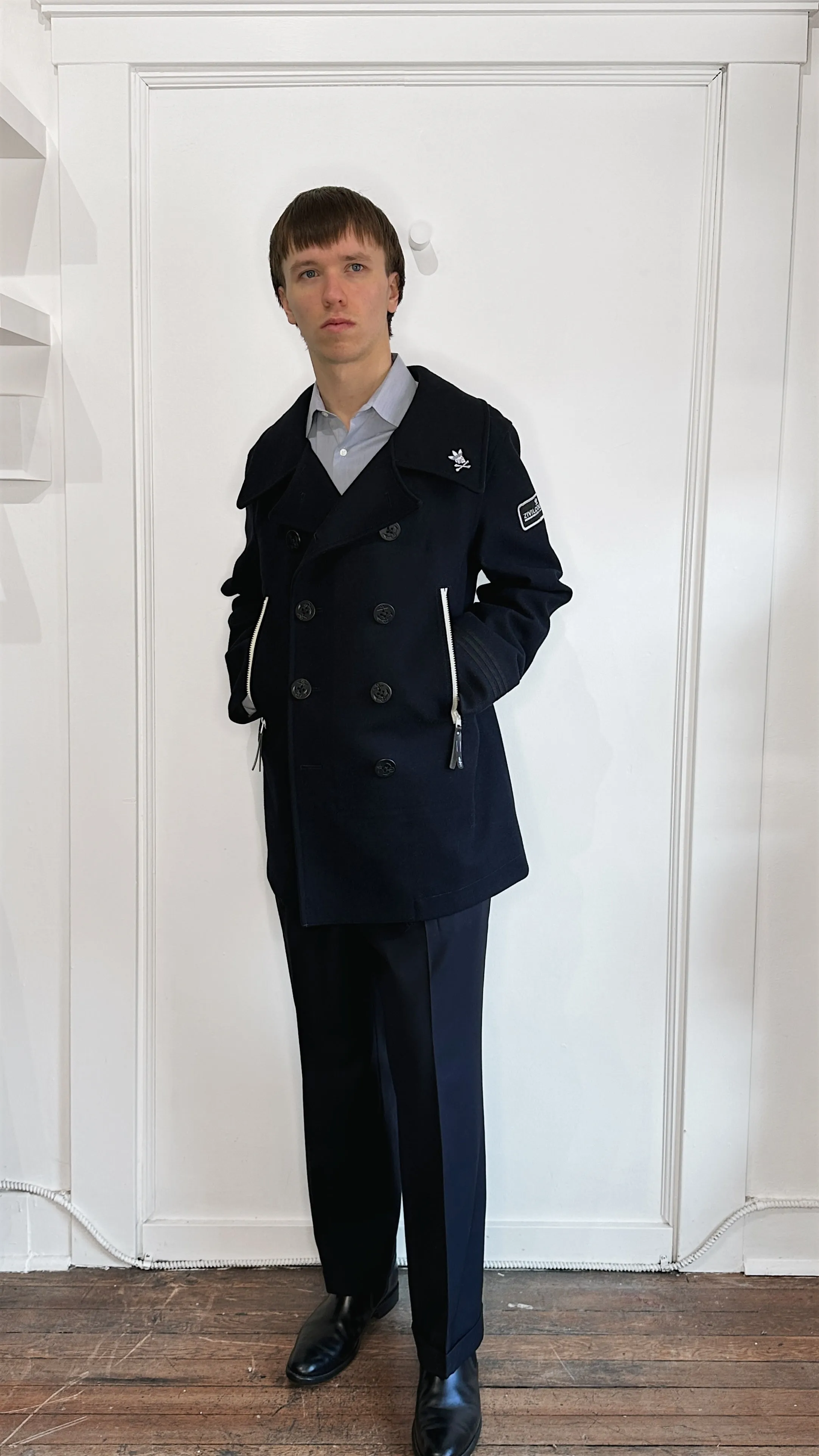 Adidas x Neighborhood Navy Blue Wool Peacoat Large