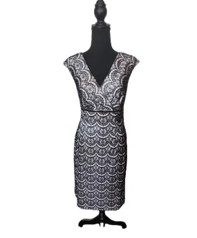 Adrianna Papell - Cream and Black Floral Lace Dress