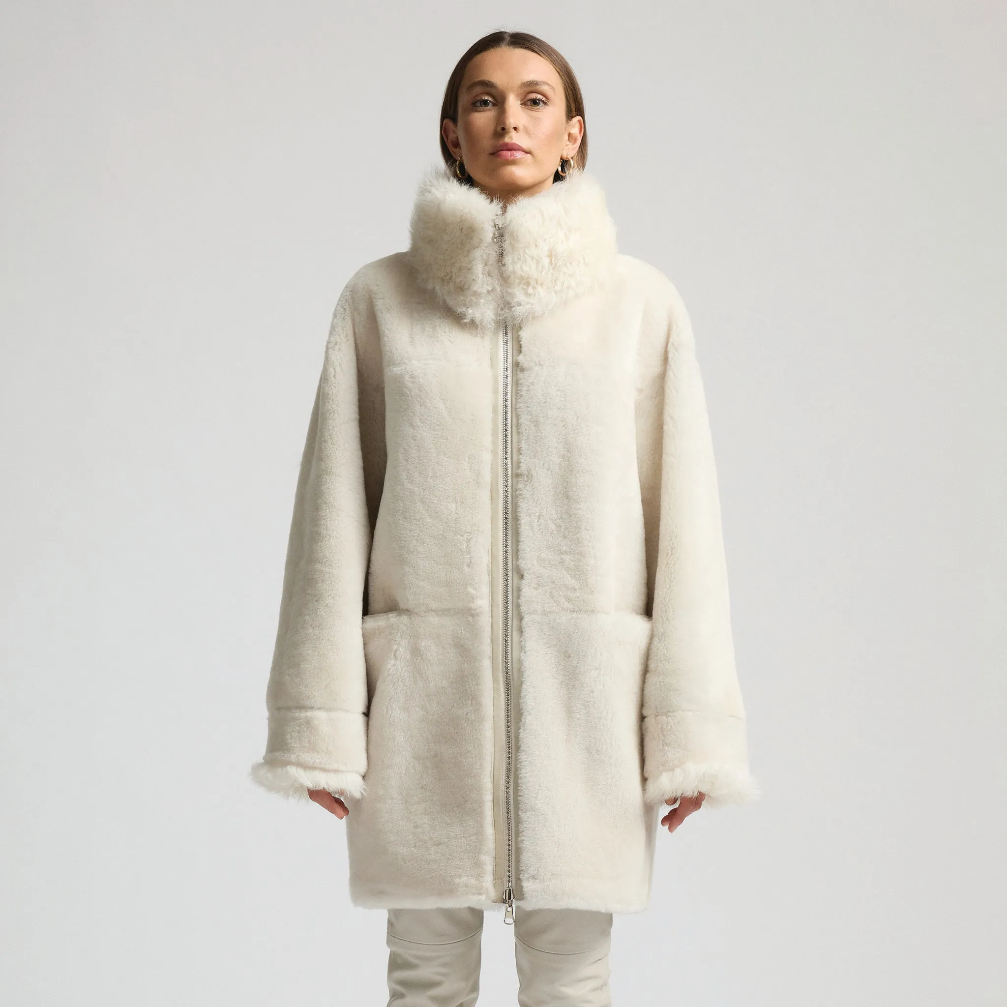 Anastasia Reversible Shearling Coat - Milk