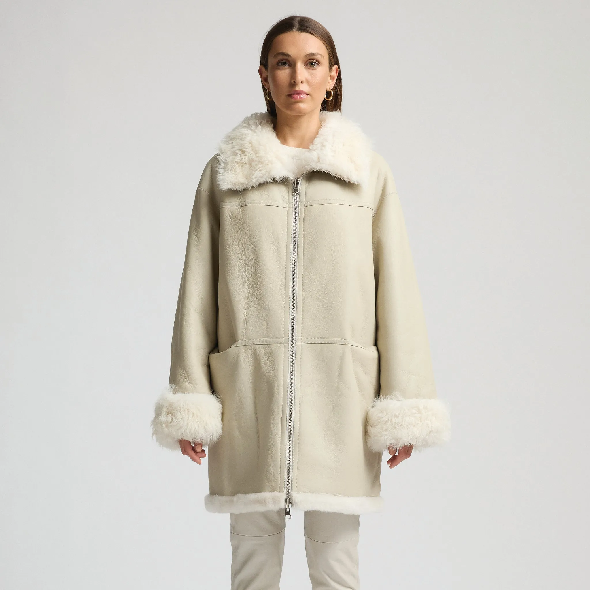 Anastasia Reversible Shearling Coat - Milk