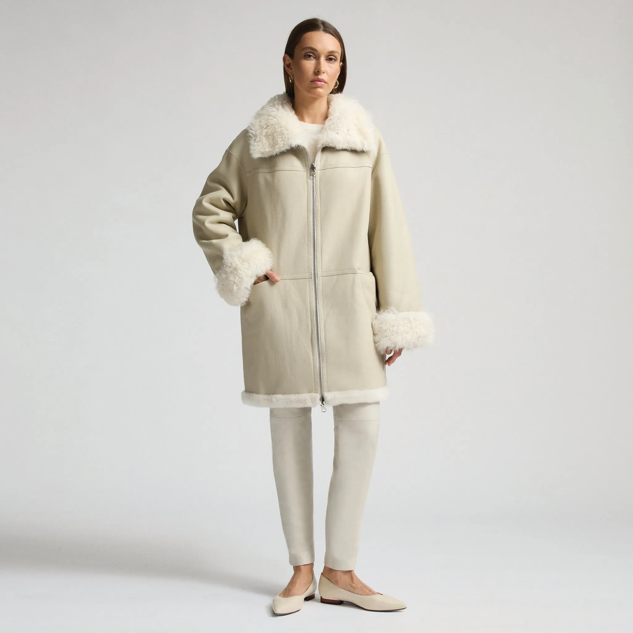 Anastasia Reversible Shearling Coat - Milk