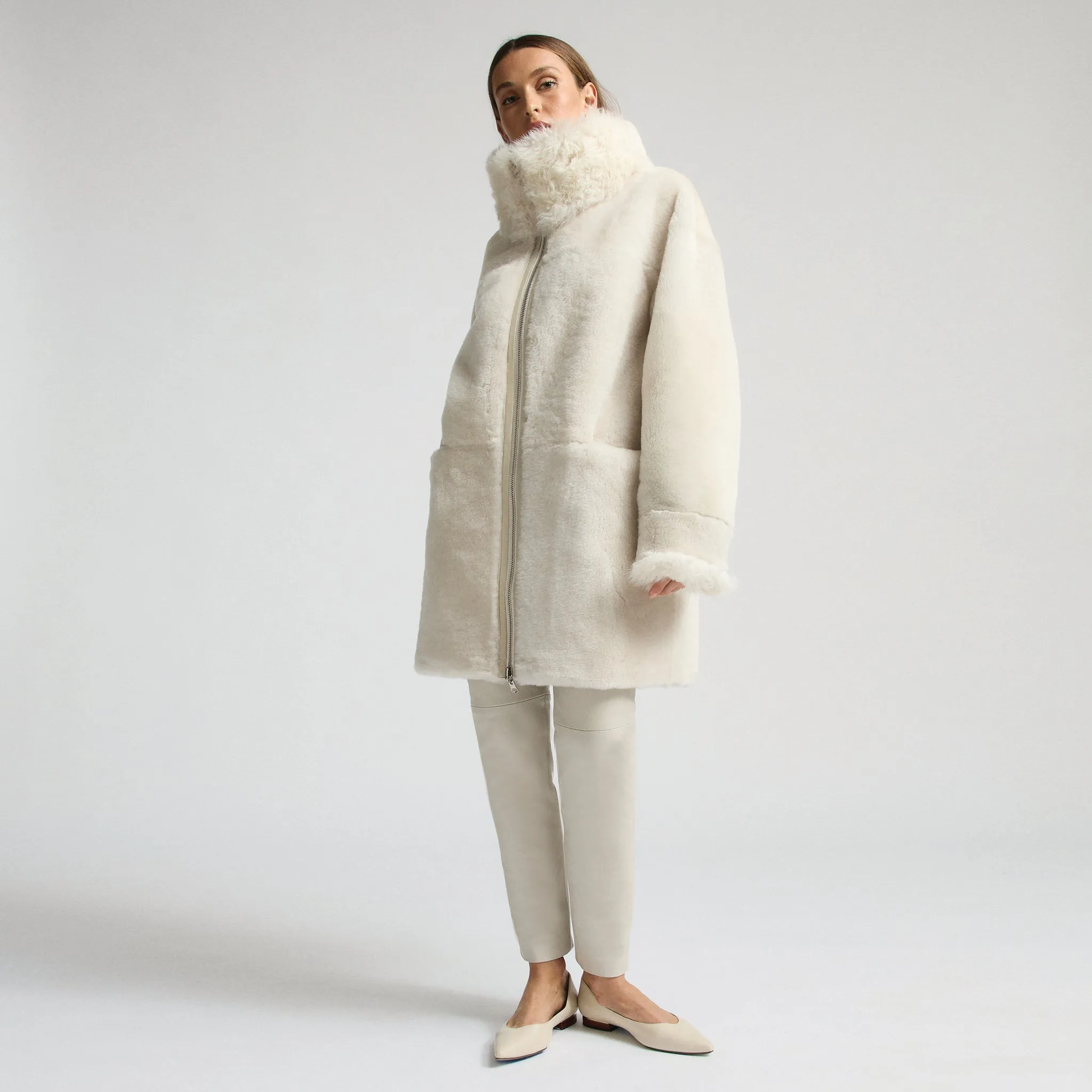 Anastasia Reversible Shearling Coat - Milk