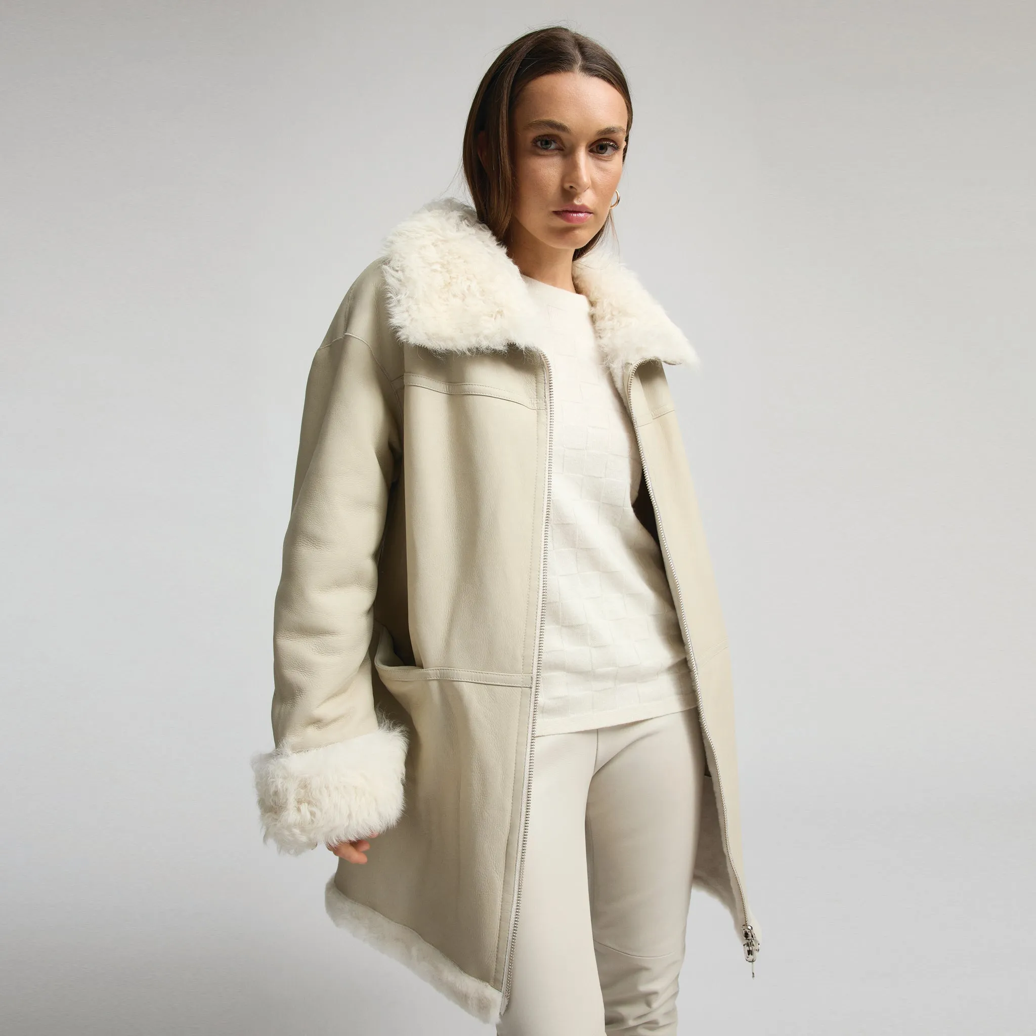 Anastasia Reversible Shearling Coat - Milk