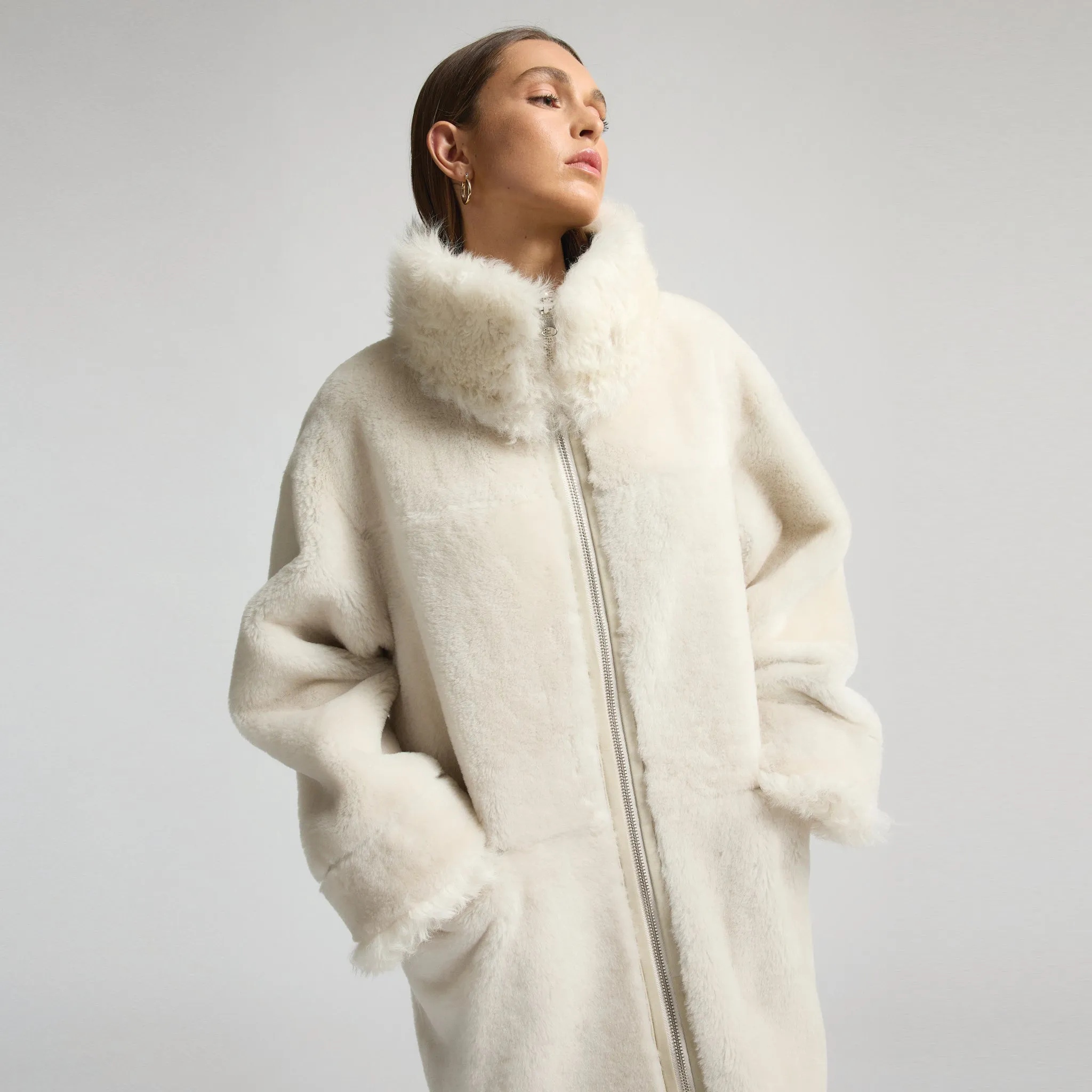 Anastasia Reversible Shearling Coat - Milk