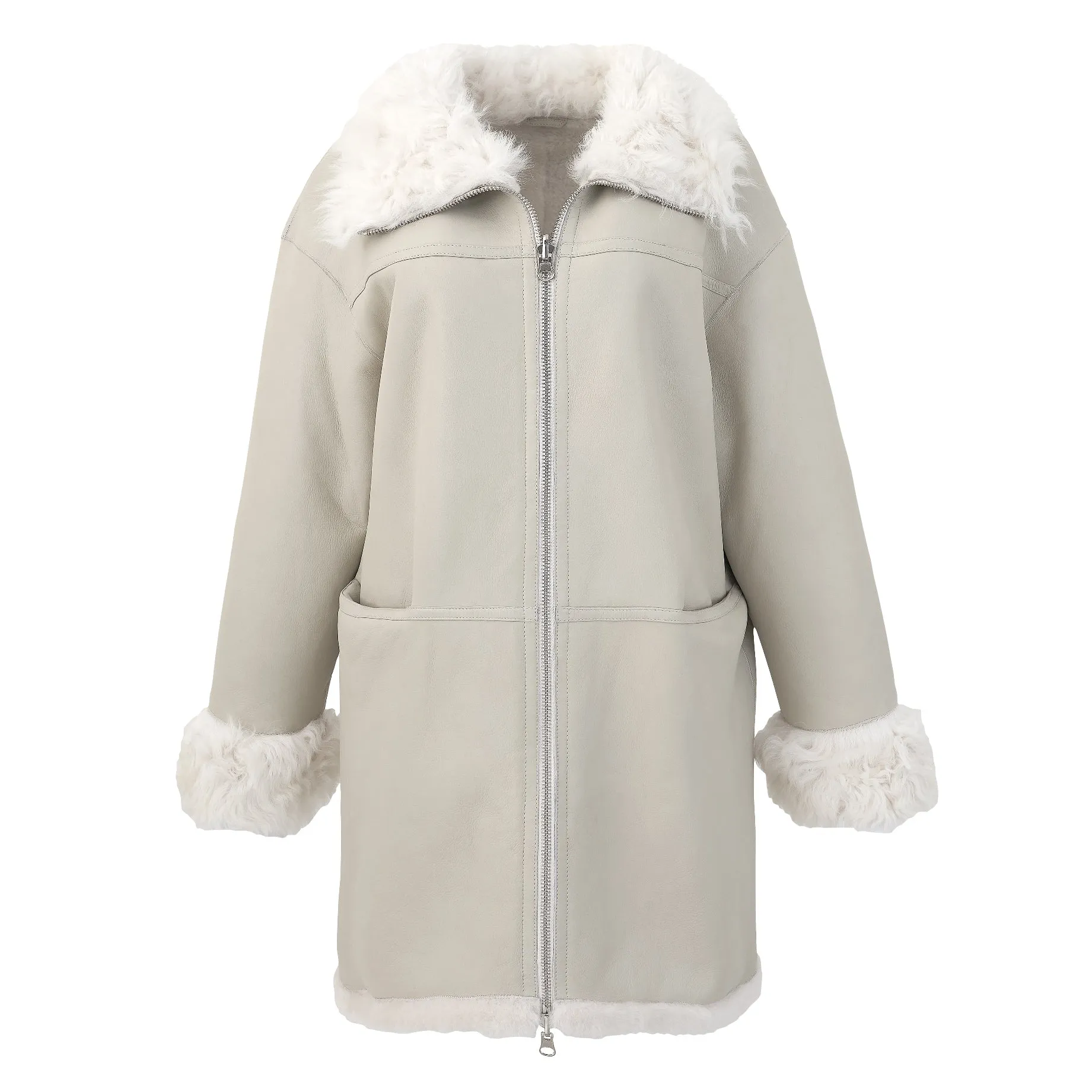 Anastasia Reversible Shearling Coat - Milk
