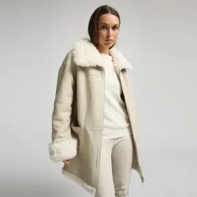 Anastasia Reversible Shearling Coat - Milk