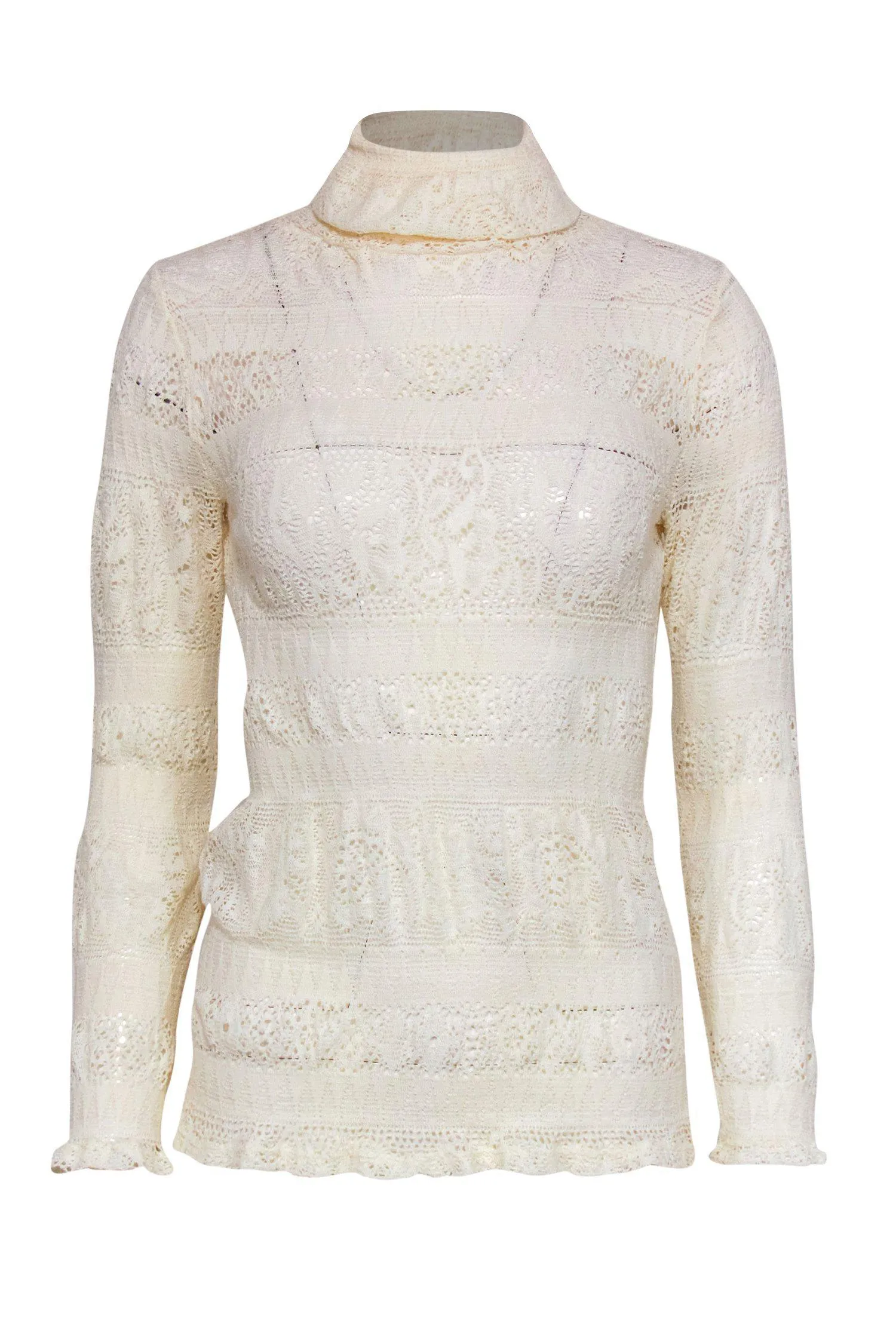 Anthropologie - Ivory Lace & Pointelle Long Sleeve Knit Turtleneck Top Sz XS