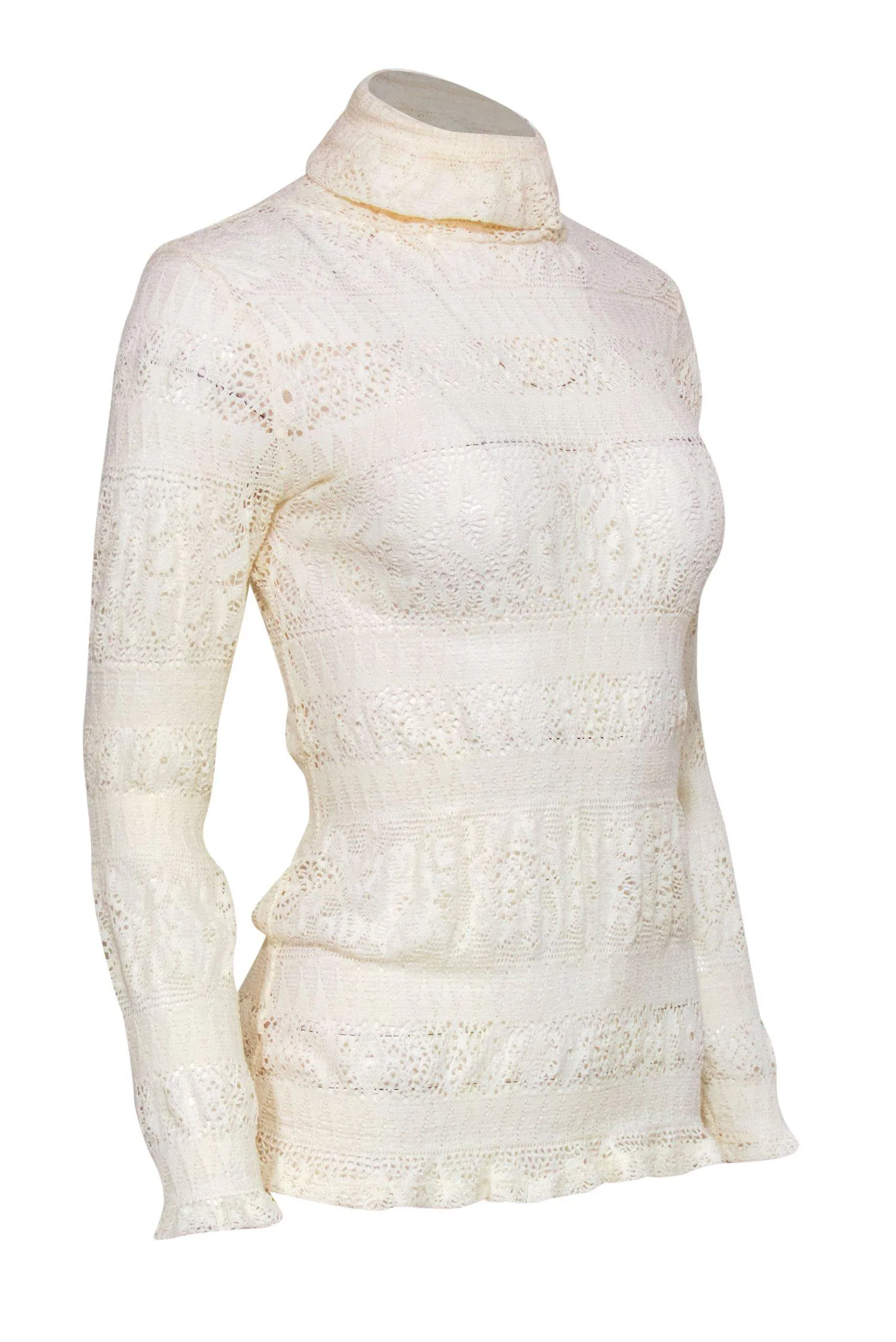 Anthropologie - Ivory Lace & Pointelle Long Sleeve Knit Turtleneck Top Sz XS