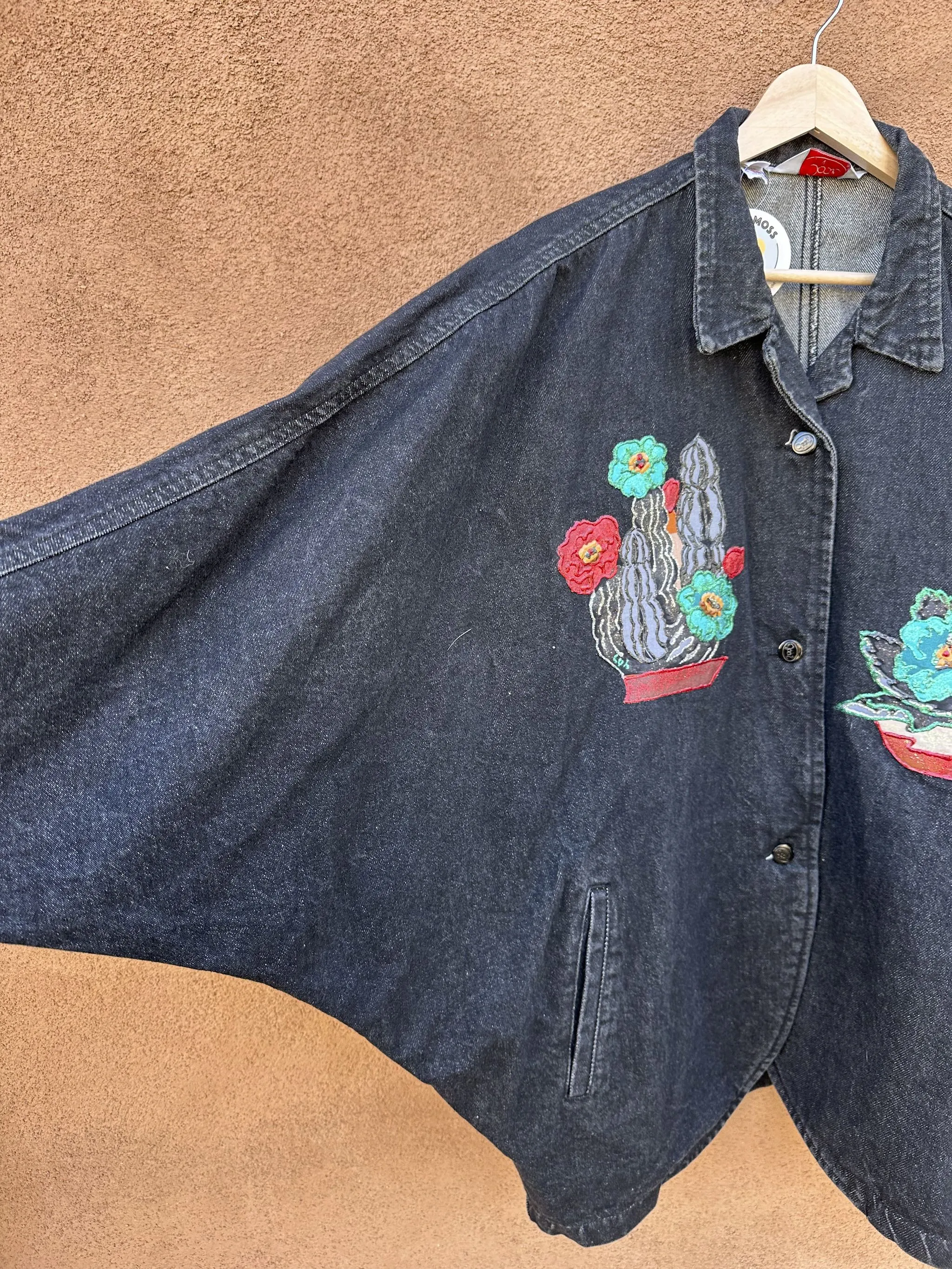 Applique & Glitter Paint Cacti Black Denim Jacket