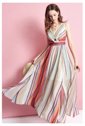 ARTKA WRAP FRONT MAXI DRESS IN MULTI STRIPE