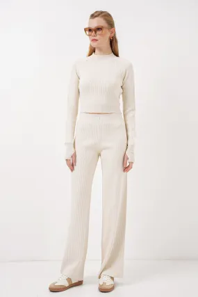 BGD Women Women's Crop Sweater Pants Knitwear Set - Beige - Brossard