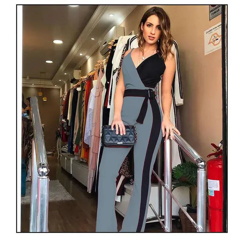 Black and White Jumpsuit Double Suspender Jumpsuit for Women