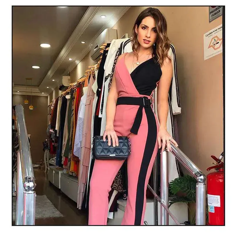 Black and White Jumpsuit Double Suspender Jumpsuit for Women