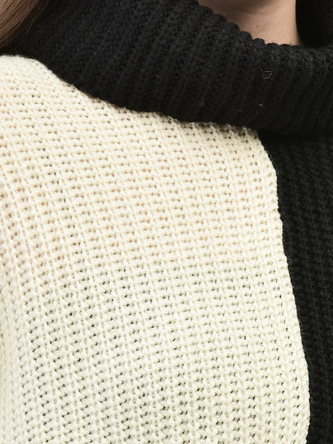 Black Colourblocked Crop Length Sweater