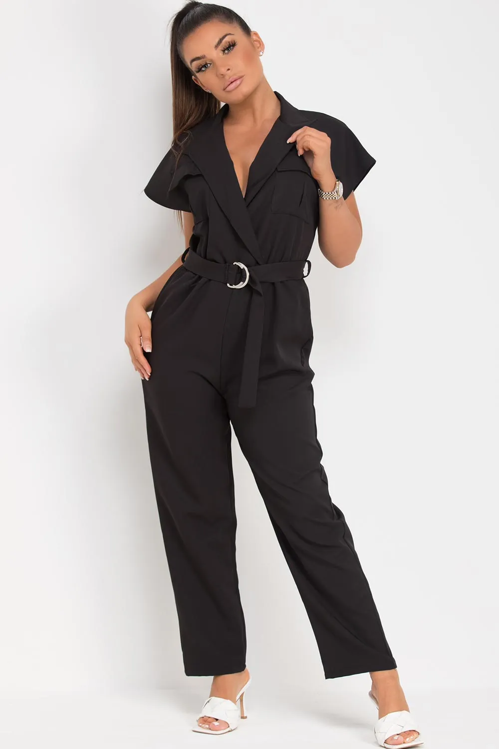 Black Short Sleeve Jumpsuit with Utility Belt