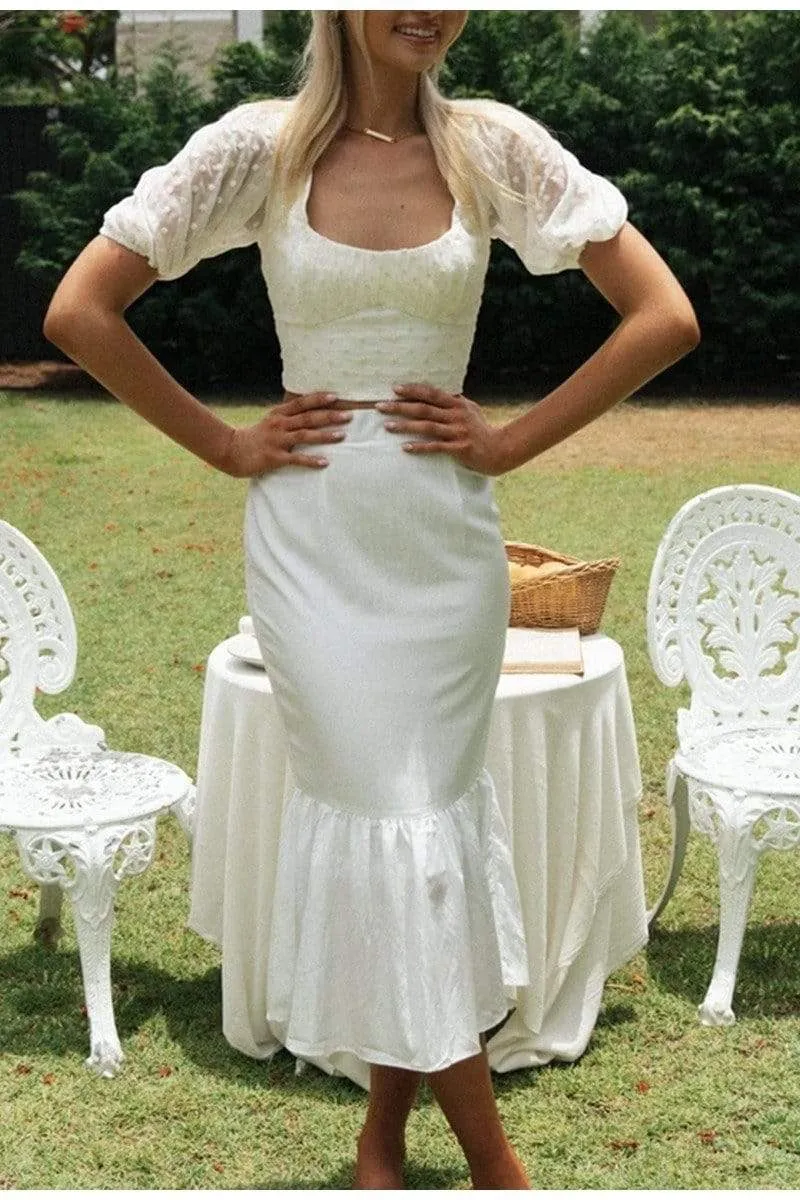 Bohemian Midi Mermaid Skirt in White