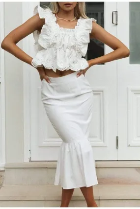 Bohemian Midi Mermaid Skirt in White