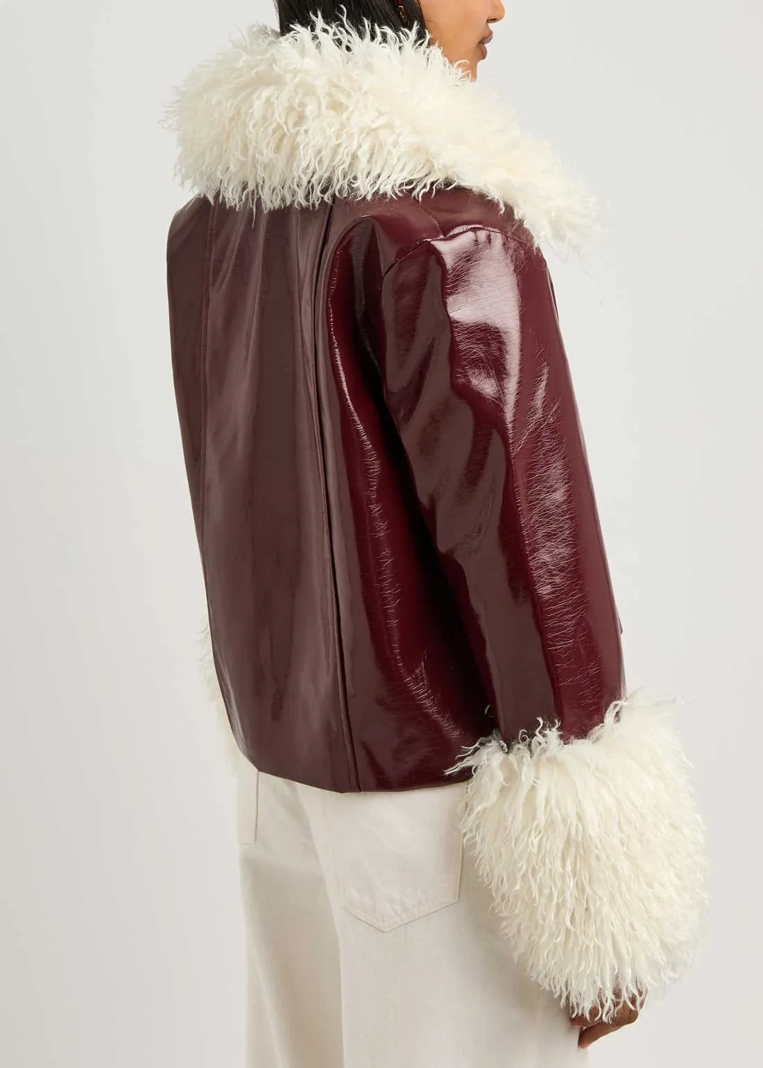 Bonnie Burgandy Faux Shearling Jacket