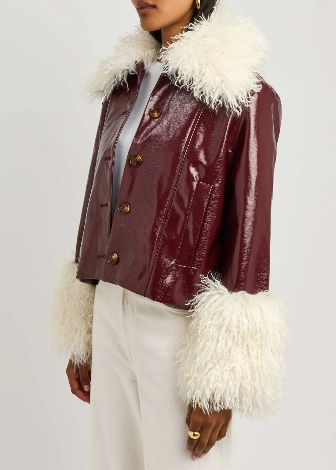 Bonnie Burgandy Faux Shearling Jacket