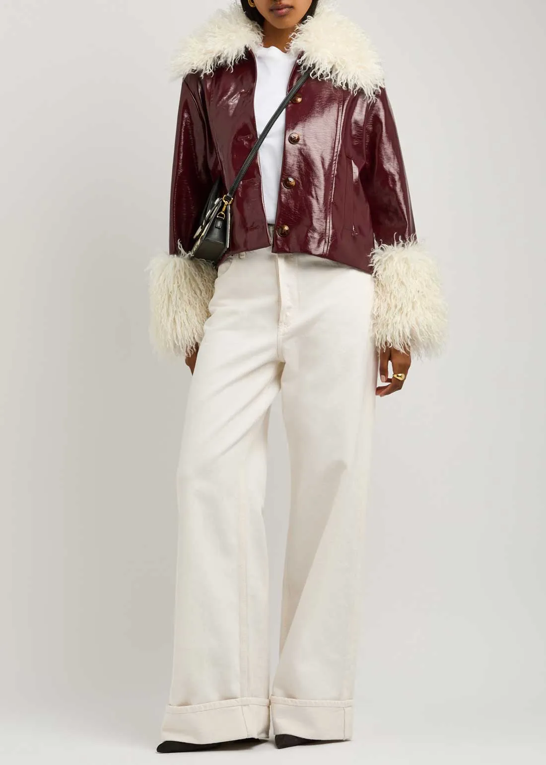 Bonnie Burgandy Faux Shearling Jacket