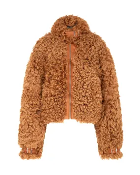 BROWN CURLY SHEARLING JACKET