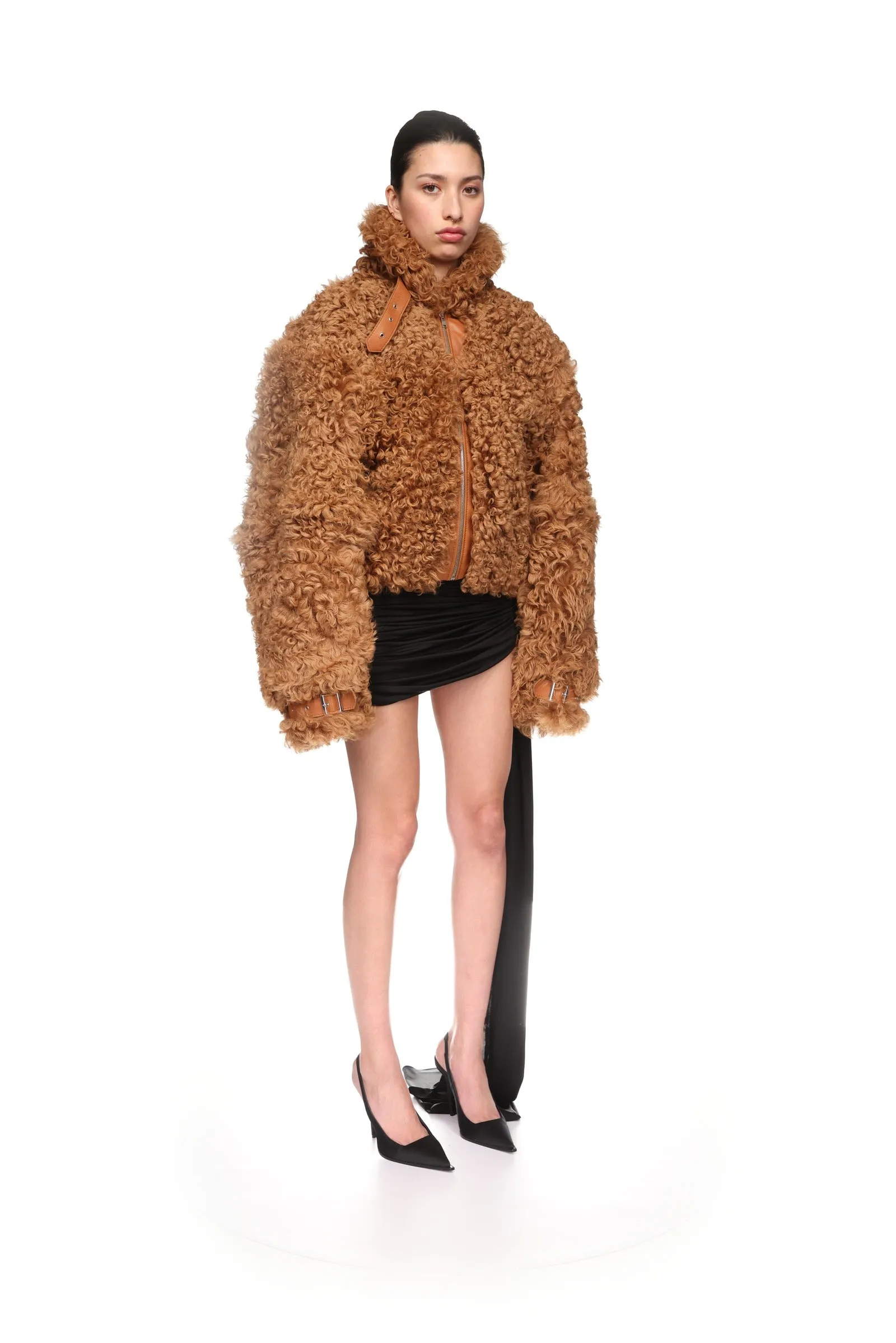 BROWN CURLY SHEARLING JACKET