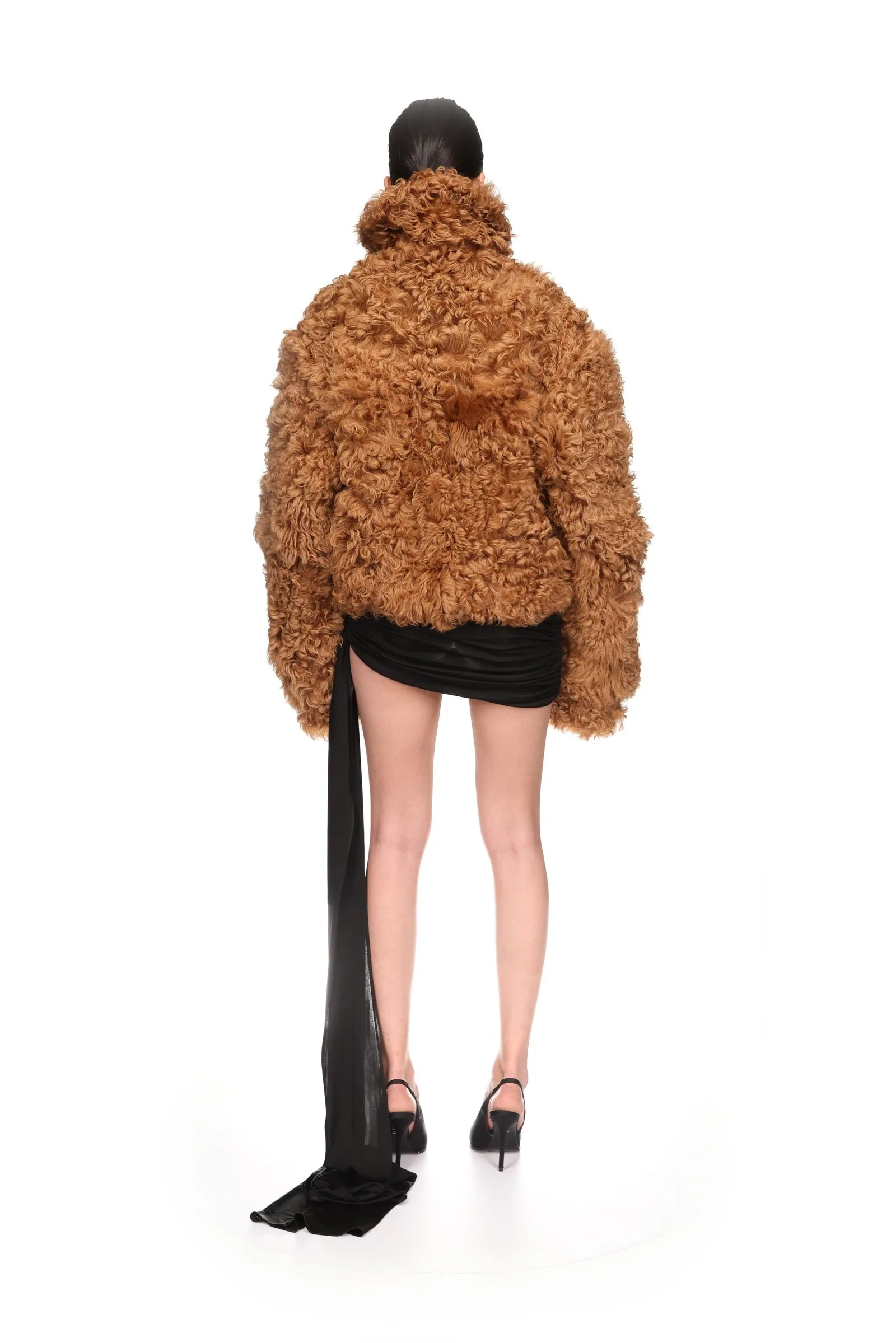 BROWN CURLY SHEARLING JACKET