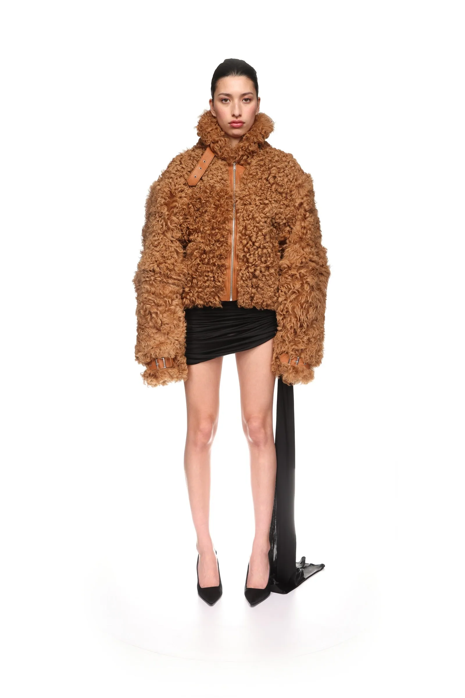 BROWN CURLY SHEARLING JACKET
