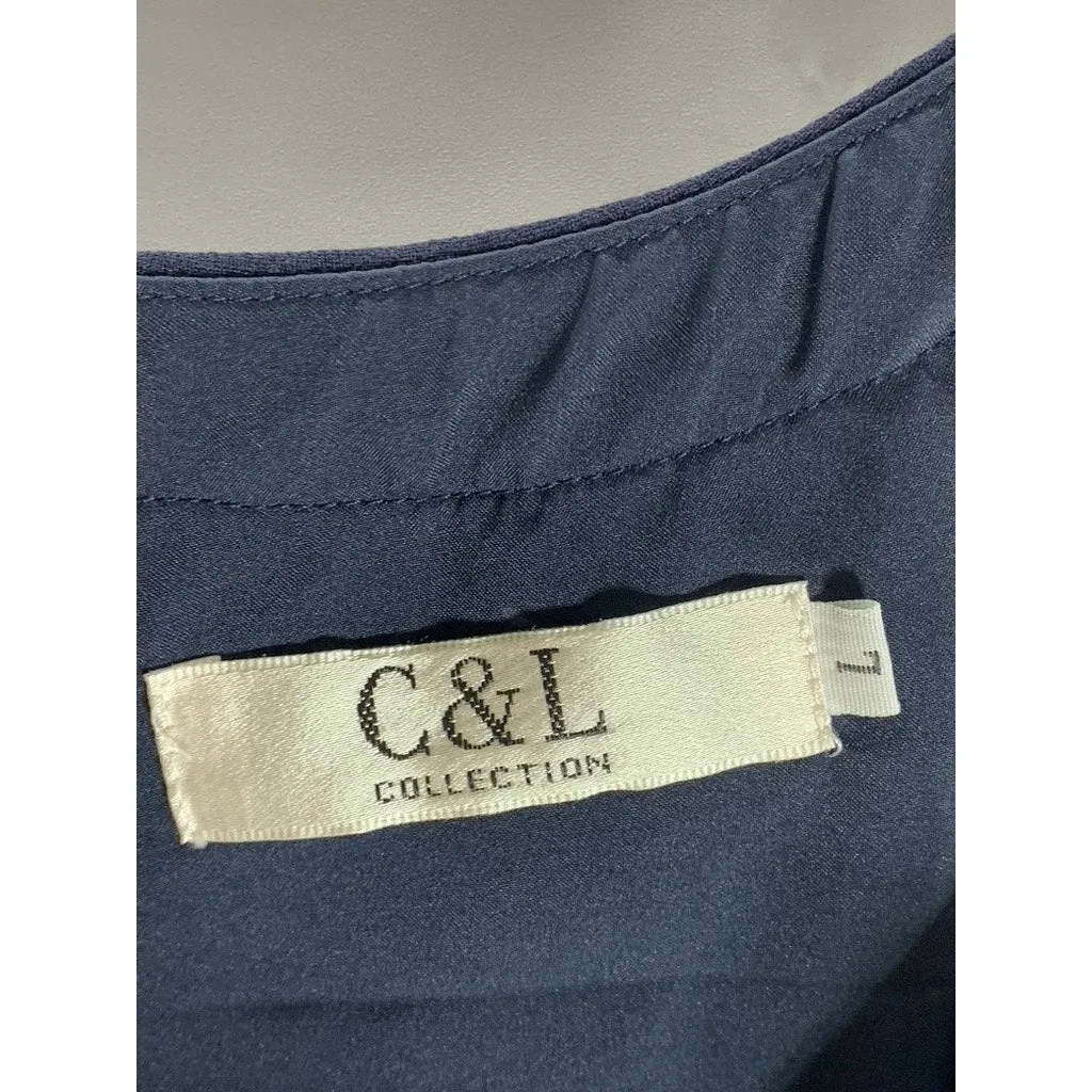 C & L COLLECTION Women's Navy Halter Sleeveless Wrap Midi Dress SZ L