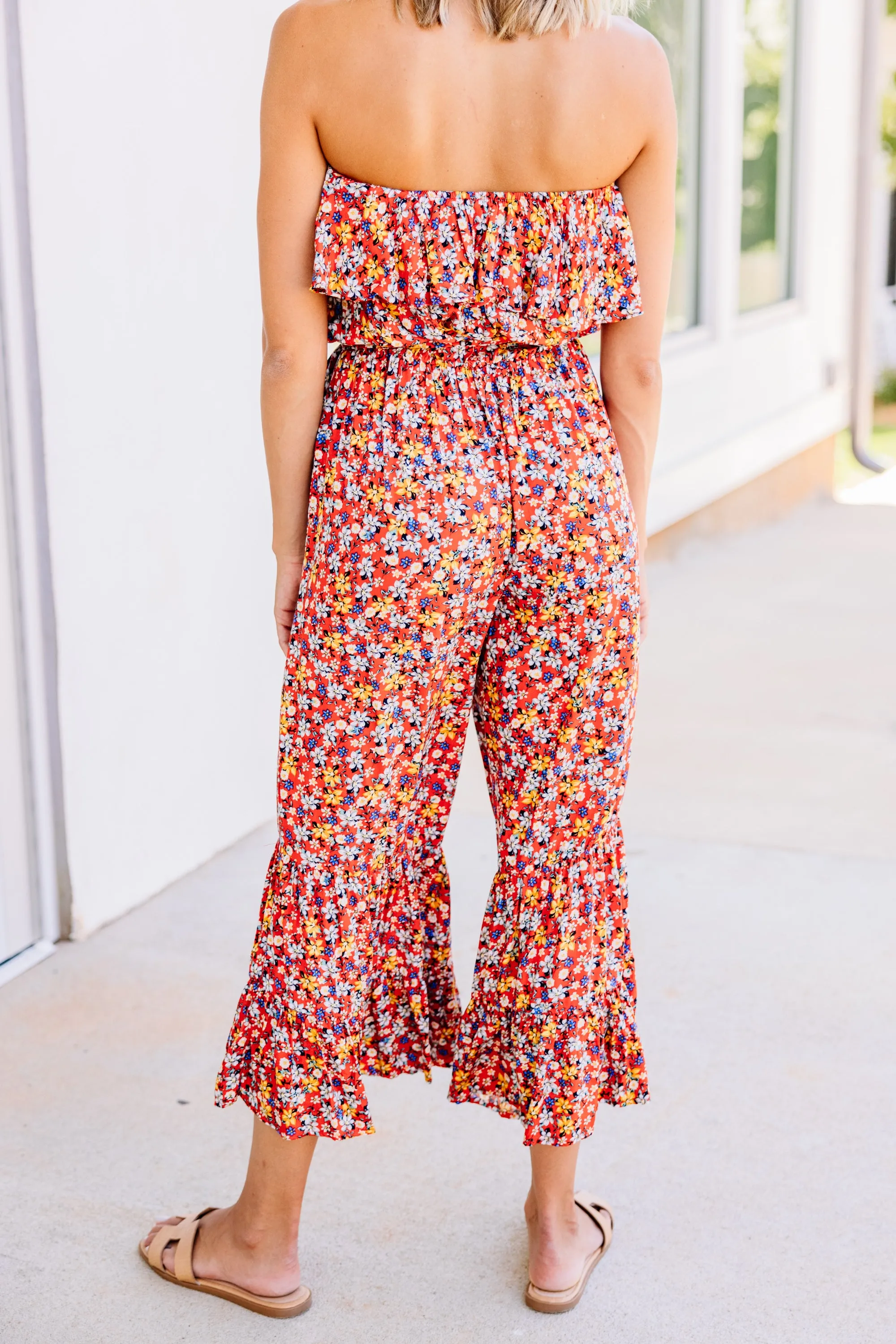 Can't Go Back Red Ditsy Floral Jumpsuit