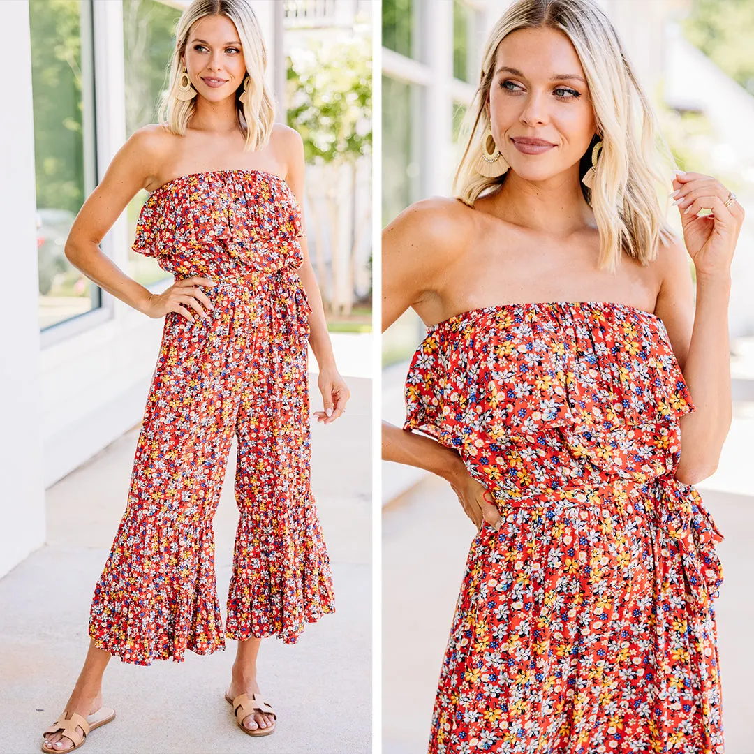 Can't Go Back Red Ditsy Floral Jumpsuit