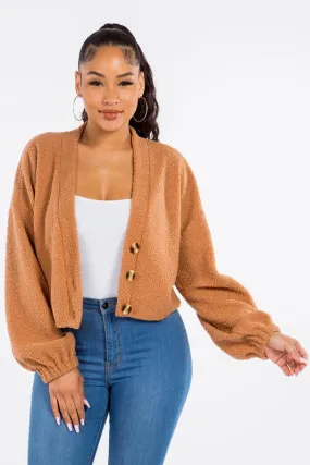 Caroline Boucle Knit Cardigan Sweater - Mocha