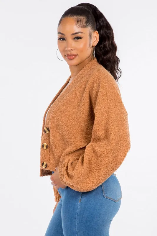 Caroline Boucle Knit Cardigan Sweater - Mocha