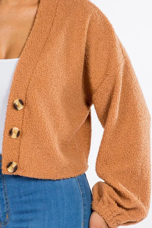 Caroline Boucle Knit Cardigan Sweater - Mocha