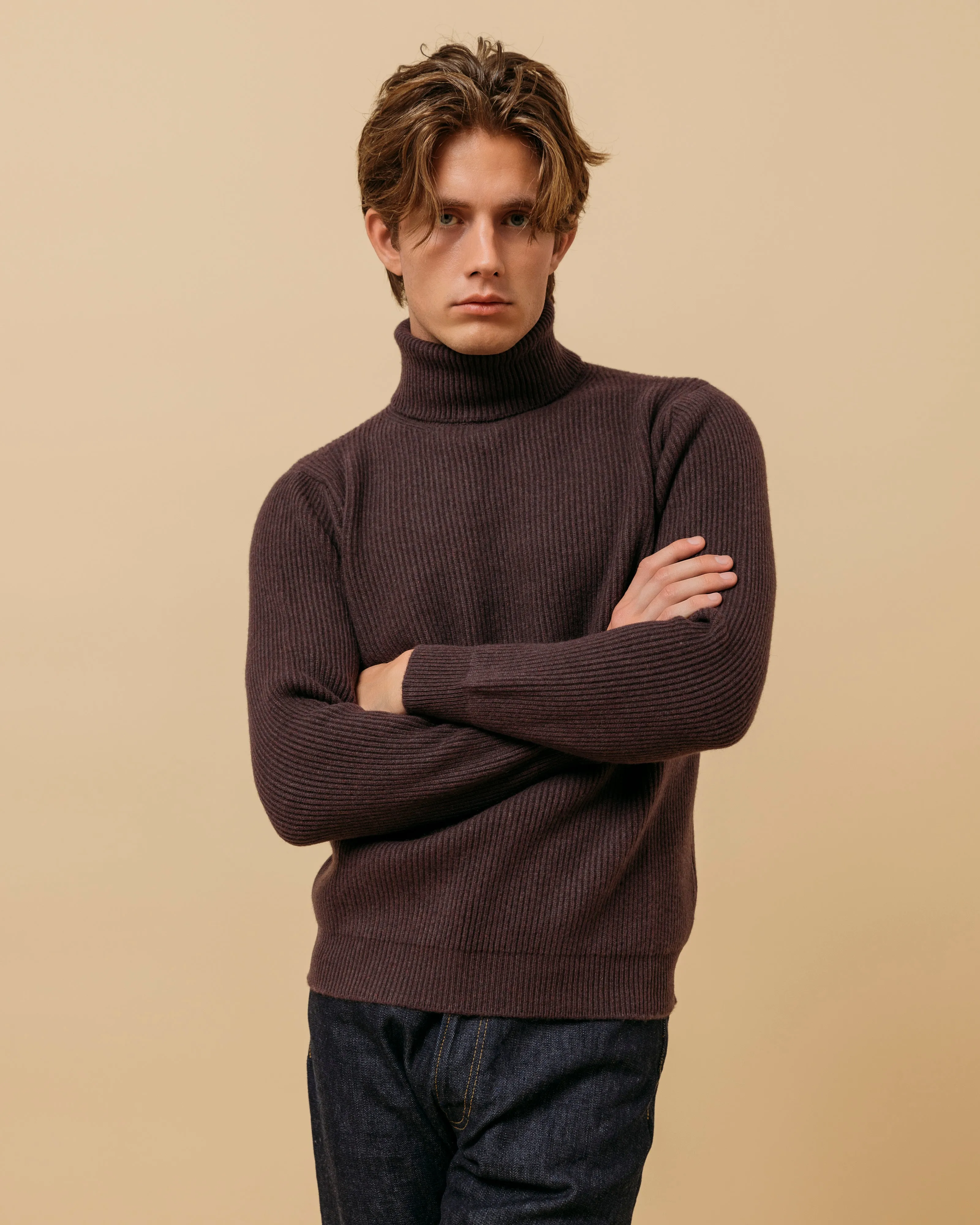 Cashmere ribbed submariner rollneck in merlot