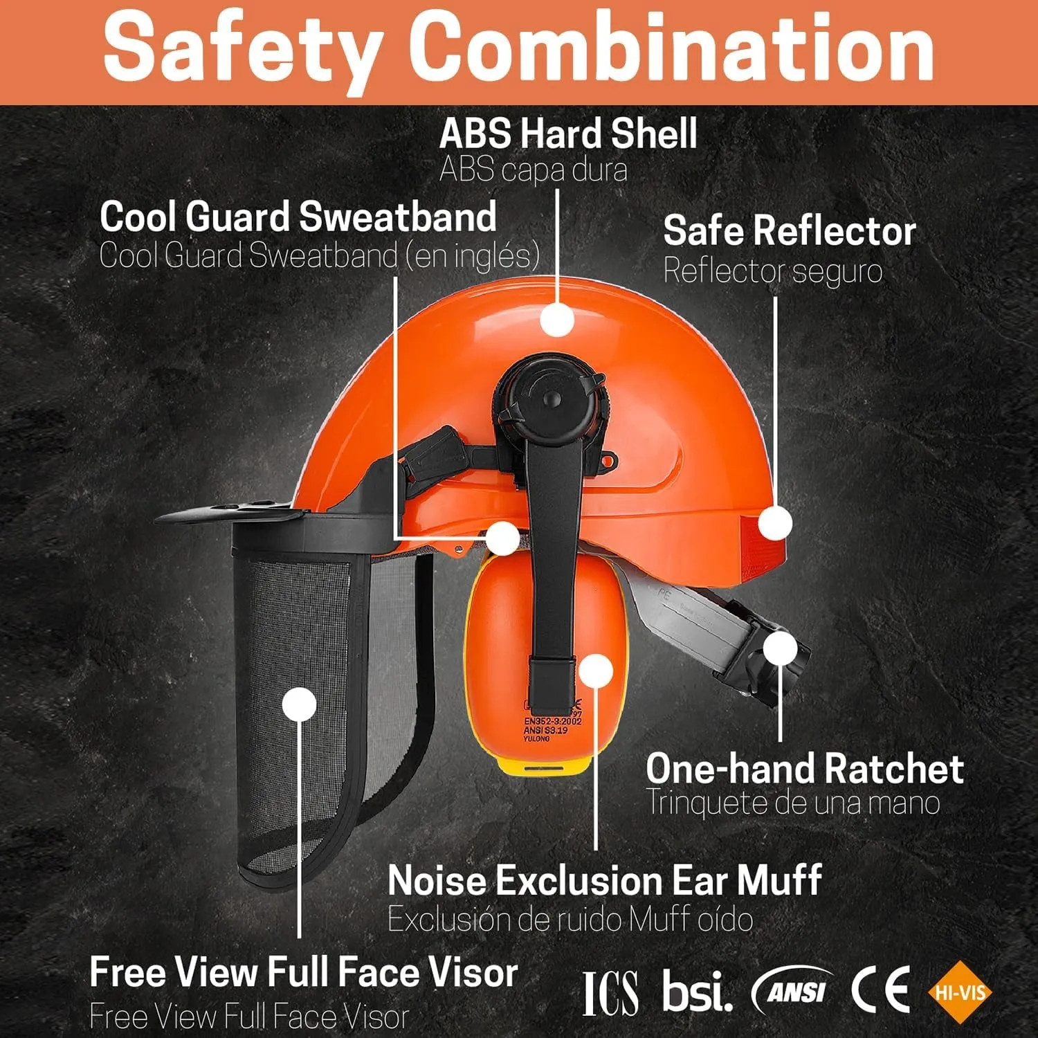 Chainsaw Helmet, Forestry Safety Helmet with Adjustable Ear Muffs, Mesh Visor, Impact Resistant Hard Hat for Forestry Work and Industry.