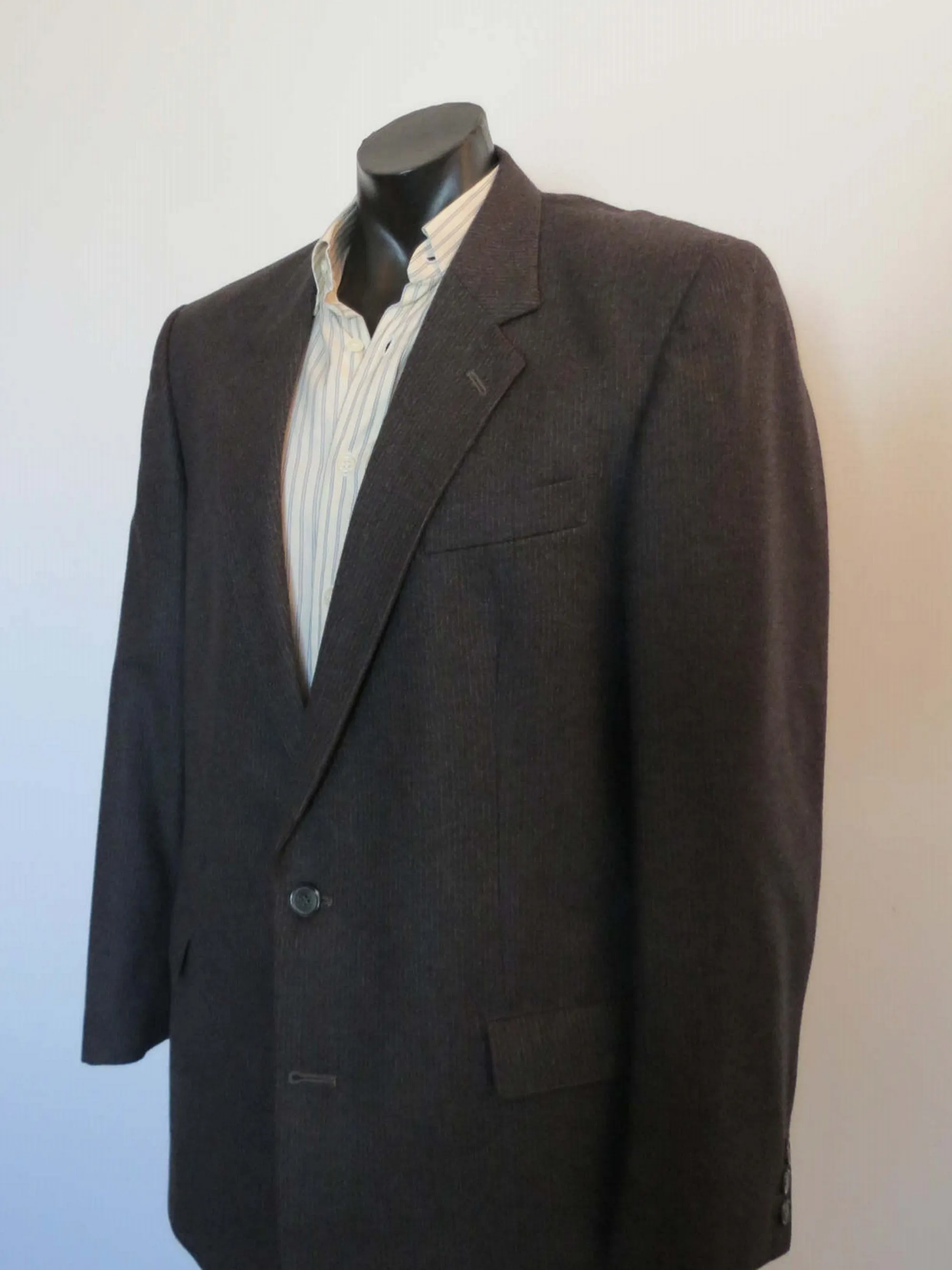 Charcoal Grey Pinstriped Wool Jacket by Tres Bon - Chest 107 cm