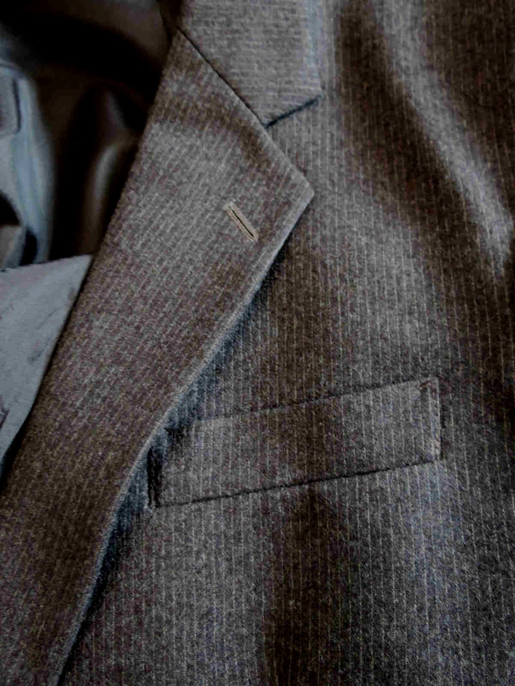 Charcoal Grey Pinstriped Wool Jacket by Tres Bon - Chest 107 cm