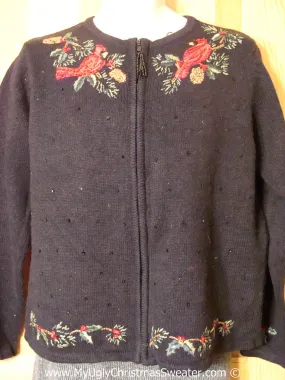 Cheap Tacky Christmas Sweater with Red Cardinals and Ivy (f1296)