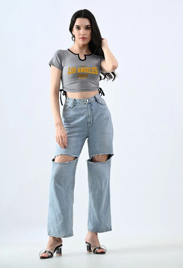 Chic Grey Typography Crop Top