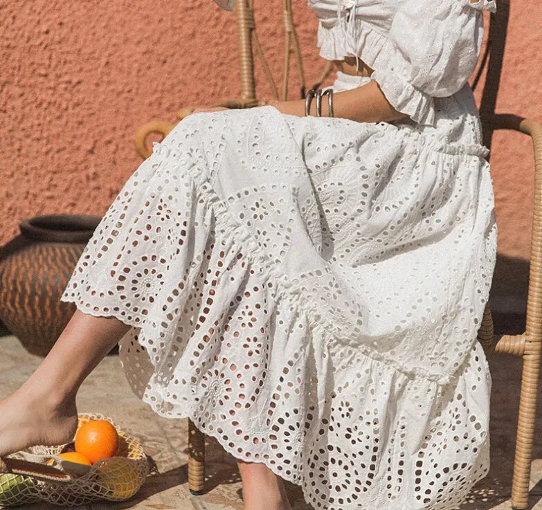 Chrysanthemums Floral Embroidered Maxi Skirt