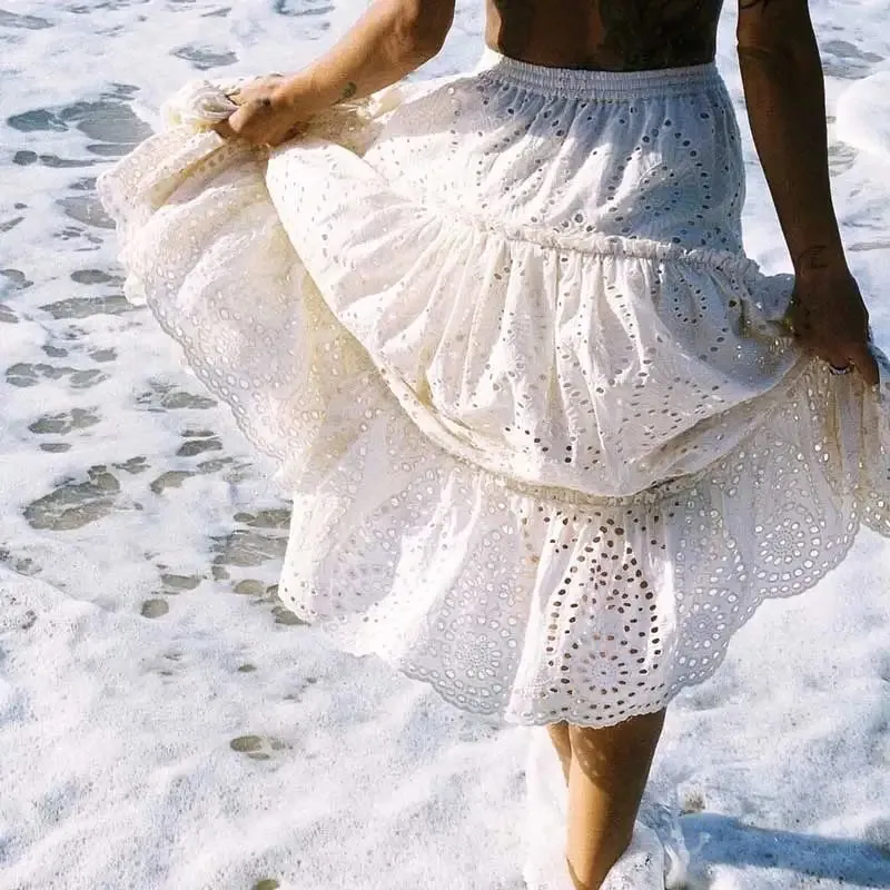 Chrysanthemums Floral Embroidered Maxi Skirt
