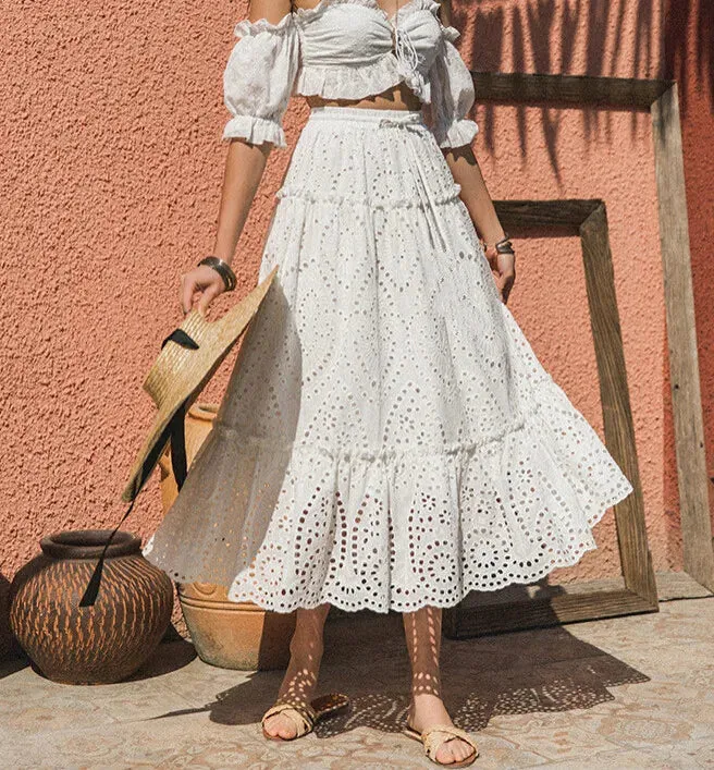 Chrysanthemums Floral Embroidered Maxi Skirt