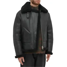 Classic Men's All Black Shearling Jacket - Timeless & Stylish