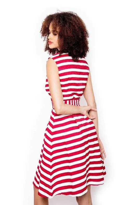 Cocktail Mother of the bride white red stripes sleeveless dress- Fiodor